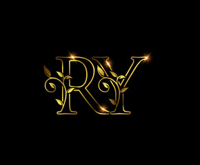 Golden R, Y and RY Letter Luxury Logo Icon  - obrazy, fototapety, plakaty