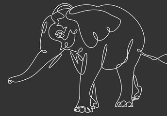 continuous line drawing of elephants wildlife vector illustration