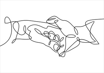 One line drawing of two gripping hand each other  