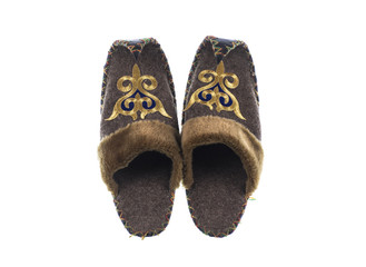 Kazakh felt slippers isolated on white background