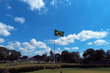 Aerial view of public Brazil's independence park and monument. Ipiranga, S&atilde;o Paulo, Brazil. Landmark of th city. Tourism point.