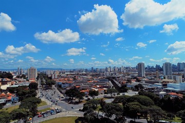Aerial view of public Brazil's independence park and monument. Ipiranga, São Paulo, Brazil....
