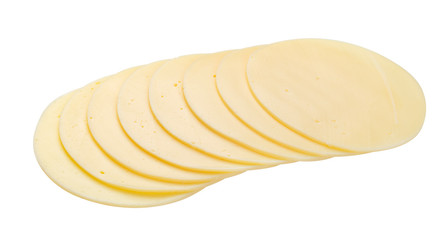 Round sliced cheese isolated on white background