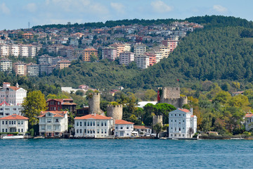 The 14th century Anatolian Fortress, Andalou Hisari, located at the narowest point of the Bosphorus strait in the Beykoz area of Istanbul, Turkey