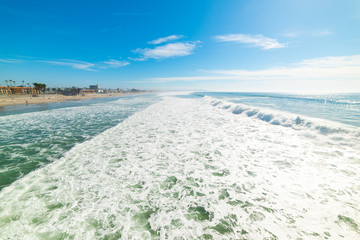 Waves in beautiful Pacific Beach shore in San Diego