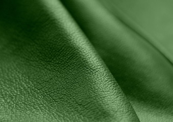 Leather. Green. Gradient. The structure of the skin material close-up.