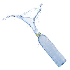Bottle of water splash on a white background.