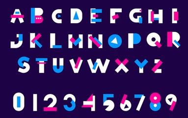 Vector set of modern abstract color sans serif alphabet with num