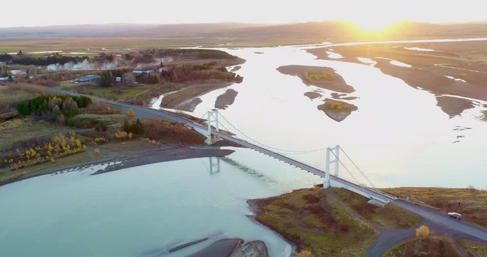 aerial shot of famous Iceland with its beautiful fascinating unique landscape, rivers, mountains, glaciers and waterfalls on a clear sunny day - great 4k shots for nature travel bloggers