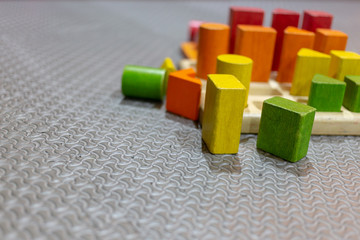 Wooden building blocks on table