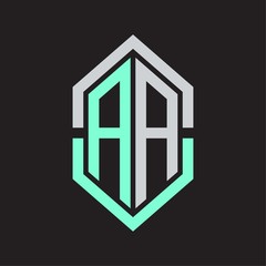 AA Logo monogram with hexagon shape and outline slice style