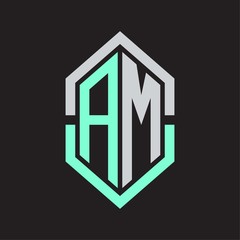AM Logo monogram with hexagon shape and outline slice style