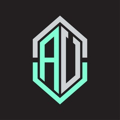 AU Logo monogram with hexagon shape and outline slice style