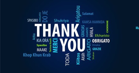 Animated Thank You Word Cloud on a Blue Background