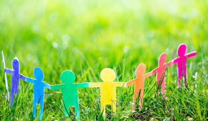 colorful people chain made of paper, green and ecology concept