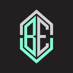 BE Logo monogram with hexagon shape and outline slice style
