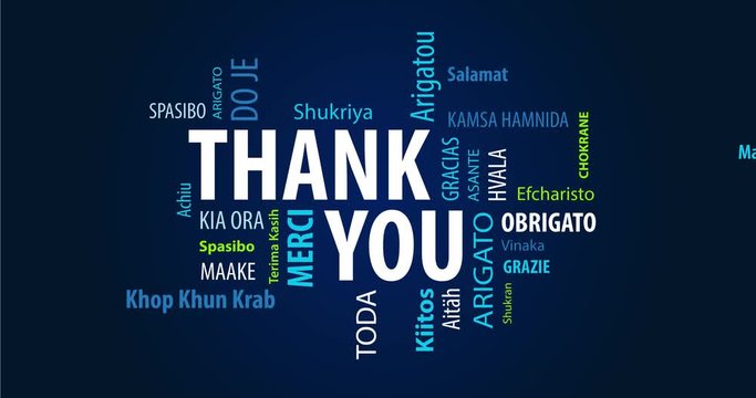 Animated Thank You Word Cloud on a Blue Background