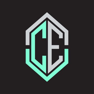 recommend clip art: CE Logo monogram with hexagon shape and outline slice style