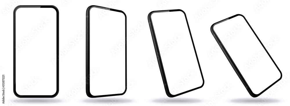 Canvas Prints mobile phone vector illustrations from different angles and perspectives with frameless white screen