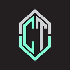 CT Logo monogram with hexagon shape and outline slice style