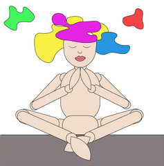 Wooden figurine of a girl in a yoga pose. Harmony