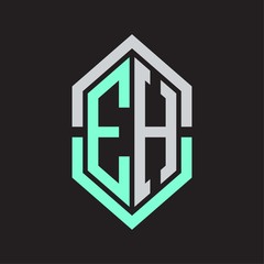 EH Logo monogram with hexagon shape and outline slice style