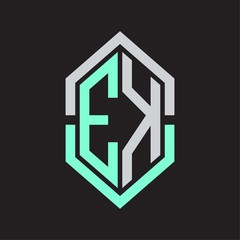 EK Logo monogram with hexagon shape and outline slice style