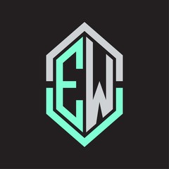 EW Logo monogram with hexagon shape and outline slice style