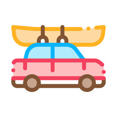 Car Driven Boat Canoeing Icon Vector Thin Line. Contour Illustration