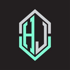 HJ Logo monogram with hexagon shape and outline slice style