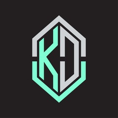 KD Logo monogram with hexagon shape and outline slice style