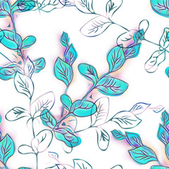 Seamless Pattern of Leaves Branch. Watercolor Background. Hand Painted Design Template.