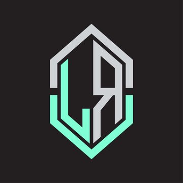 recommend clip art: LR Logo monogram with hexagon shape and outline slice style