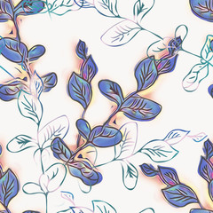 Fototapeta premium Seamless Pattern of Leaves Branch. Watercolor Background. Hand Painted Design Template.