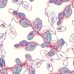 Seamless Pattern of Leaves Branch. Watercolor Background. Hand Painted Design Template.