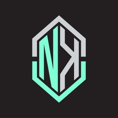 NK Logo monogram with hexagon shape and outline slice style
