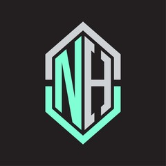 NH Logo monogram with hexagon shape and outline slice style