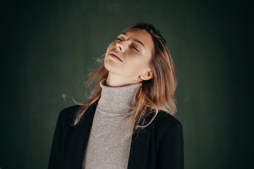 Close up emotional portrait of blonde woman
