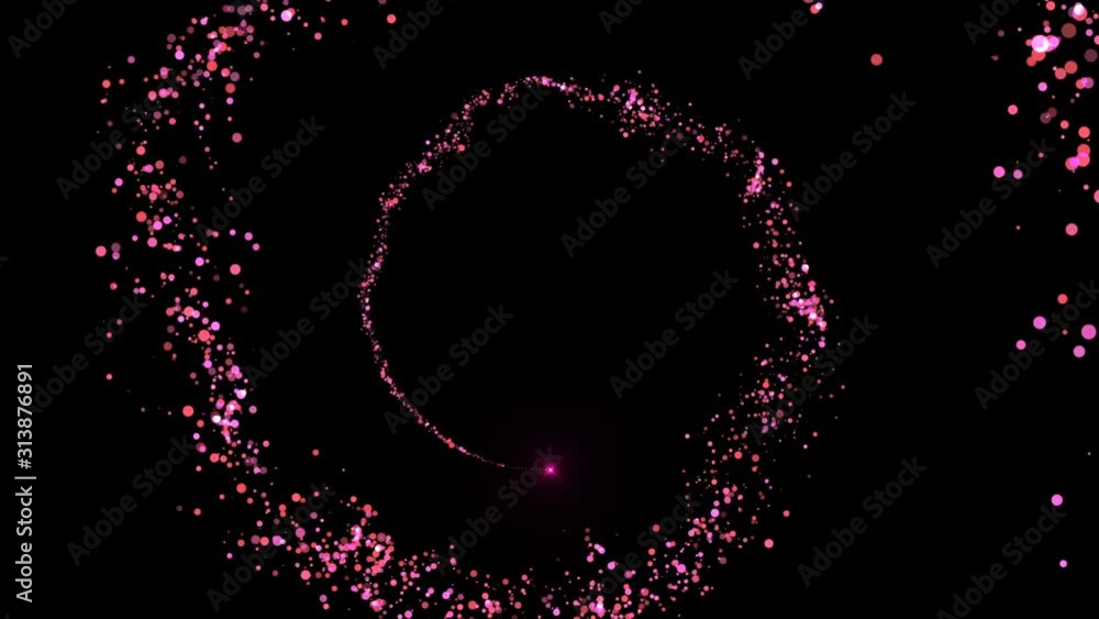 Poster 4k flight of pink bokeh particles. magical shimmering light. valentines day intro template. spiral t