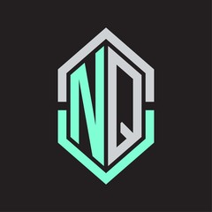 NQ Logo monogram with hexagon shape and outline slice style