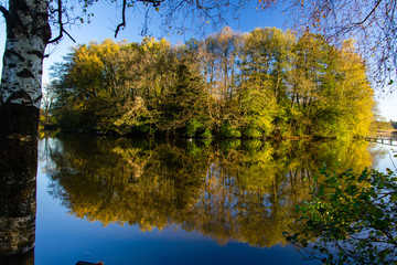 Obraz premium Herbststimmung mit Spiegelung im See in Oberschwaben