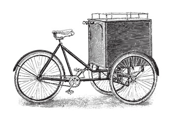 Old bicycle - tricycle / vintage illustration from Brockhaus Konversations-Lexikon 1908