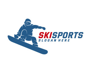 Silhouette Ski logo design Vector, Winter sports, Snowboarder, skier player.