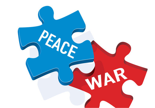Concept de l’opposition entre l’hostilité et la fraternité avec une pièce de puzzle qui remplace symboliquement la guerre par la paix.