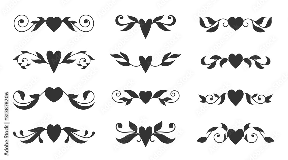 Wall mural heart floral wing devider love tatoo border vector