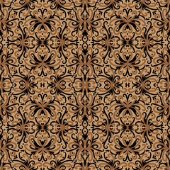 A seamless vector ornamental rug pattern in brown colors. Decorative surface print design.