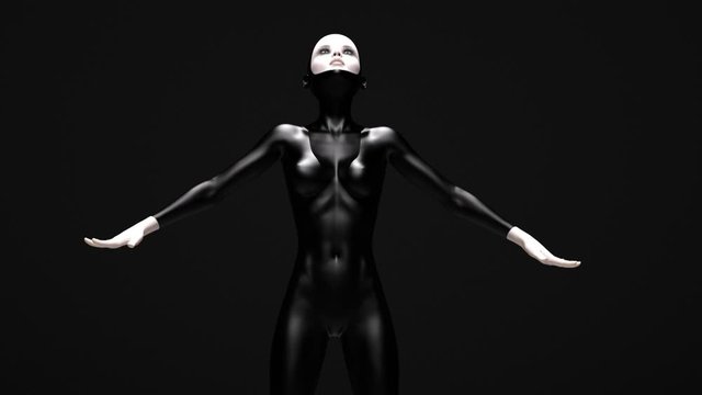 Digital 3D Animation of a Female in Black and White