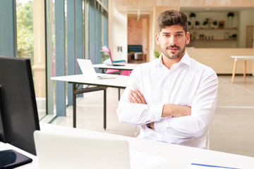 Handsome businessman sitting in the office desk