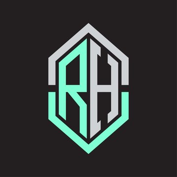 recommend clip art: RH Logo monogram with hexagon shape and outline slice style