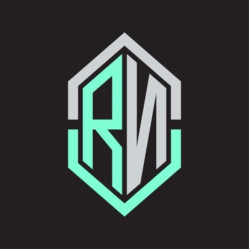 recommend clip art: RN Logo monogram with hexagon shape and outline slice style